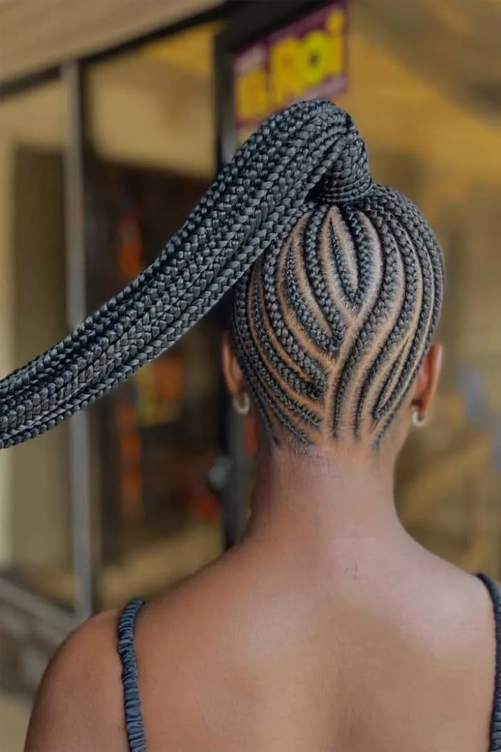 Feed-in cornrows gathered into a neat high ponytail — photo 2 at SS BRAIDS GH Accra