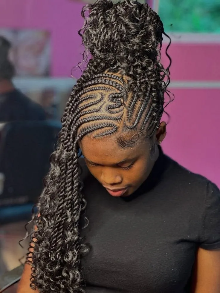 Traditional Fulani braids pattern decorated with structural accents and beads
