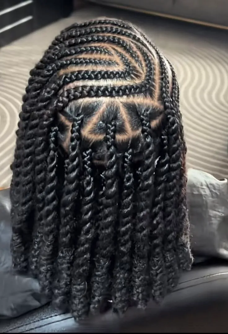 Side-swept feed-in lemonade braids style