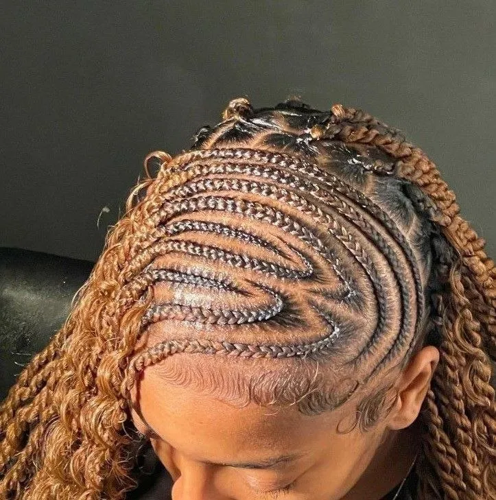Side-swept feed-in lemonade braids style — photo 2 at SS BRAIDS GH Accra