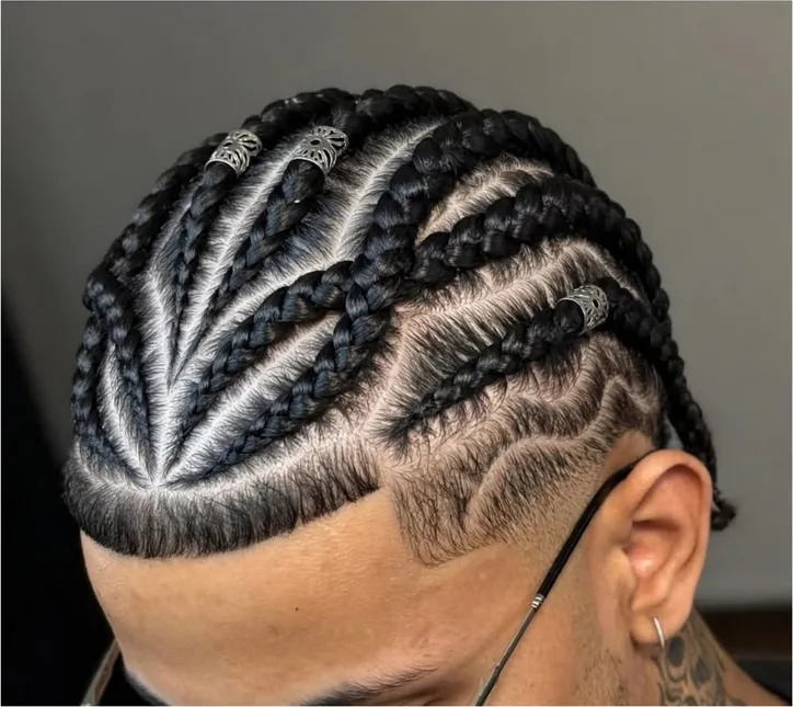Men's star and leaf design braids with cuffs at SS BRAIDS GH Accra at SS BRAIDS GH (ssbraidsgh)