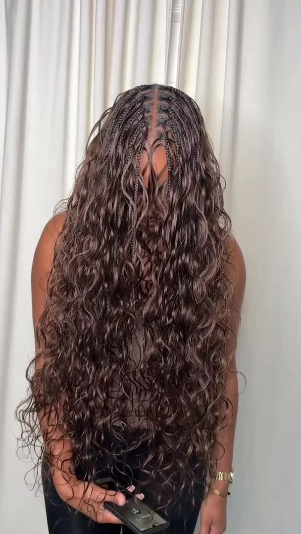 Soft lightweight boho goddess braids with natural curls — photo 3 at SS BRAIDS GH Accra