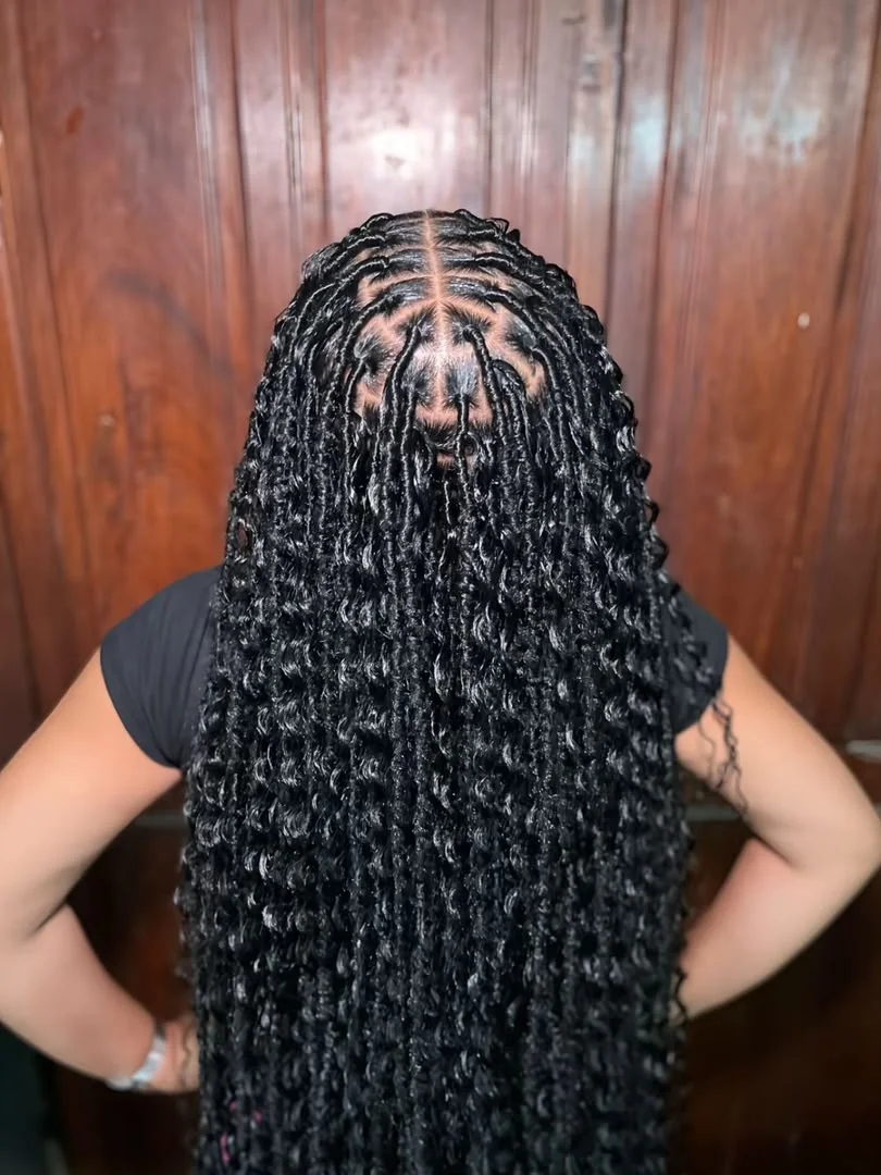 Textured boho locs with romantic goddess curl leave-outs — photo 2 at SS BRAIDS GH Accra