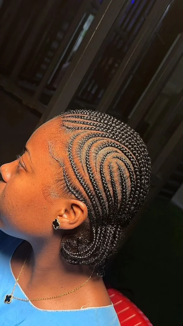 Classic cornrows on natural hair showing clean parting - SS BRAIDS GH (ssbraidsgh) Accra