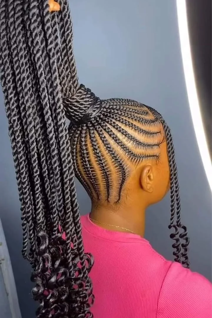 Feed-in cornrows gathered into a neat high ponytail — photo 4 at SS BRAIDS GH Accra