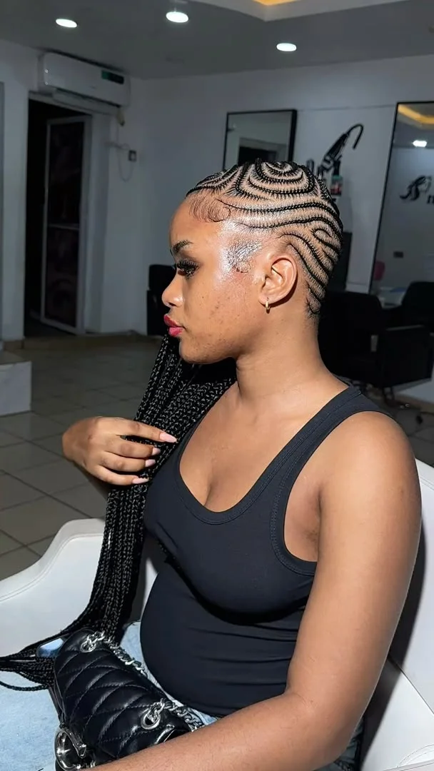 Side-swept feed-in lemonade braids style — photo 3 at SS BRAIDS GH Accra