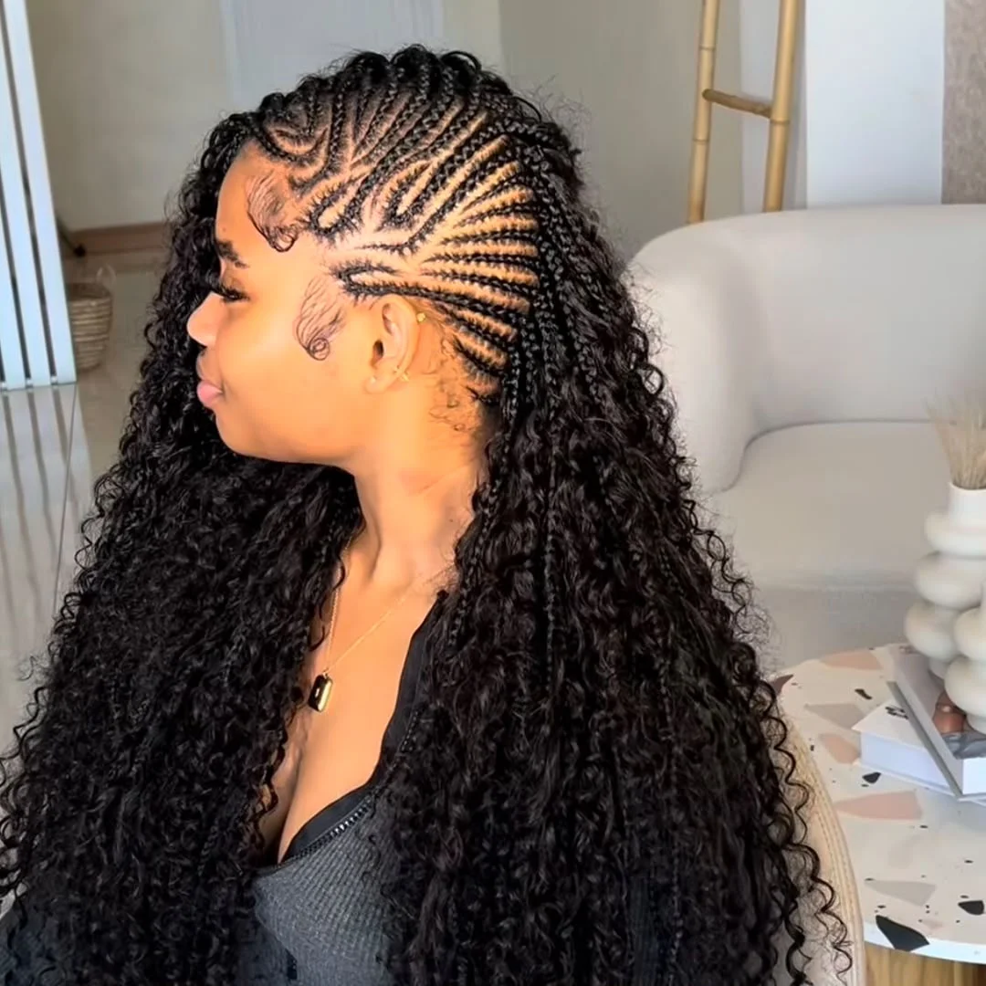 Creative protective styling combining neat cornrows with Mohawk volume — photo 3 at SS BRAIDS GH Accra