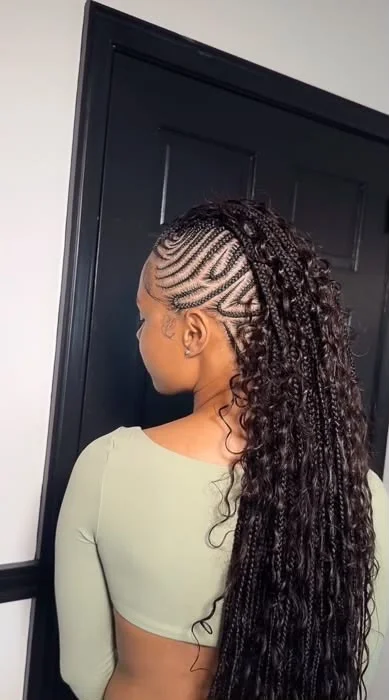 Creative protective styling combining neat cornrows with Mohawk volume — photo 4 at SS BRAIDS GH Accra