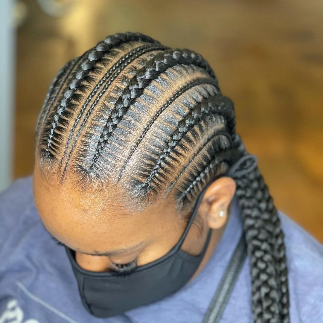 Sleek feed-in stitch braids with clean precise parting lines — photo 3 at SS BRAIDS GH Accra